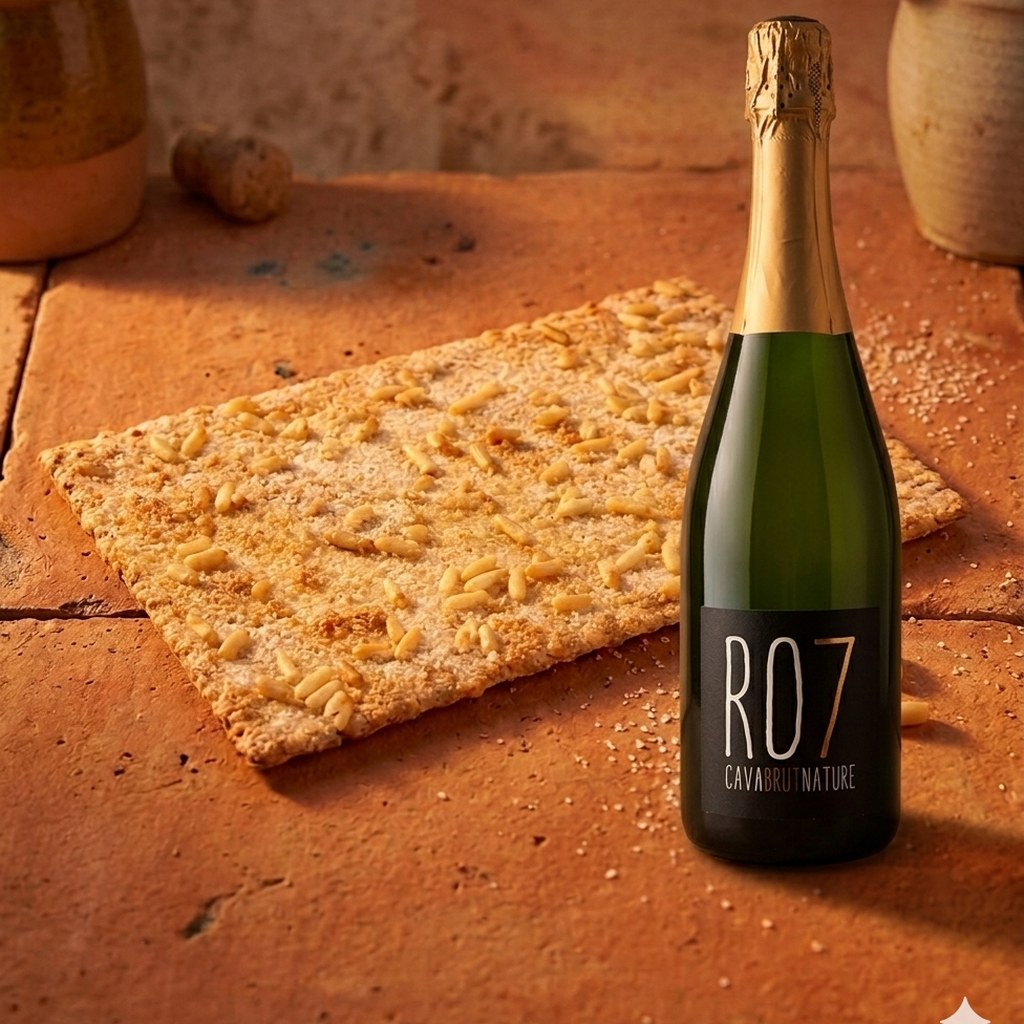 Coca de llardons (500 g) i Ampolla de cava RO7 Brut Nature
